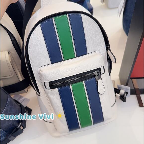NWT Coach Men’s West Pack In Signature Canvas With Varsity Stripe CBI39 - Picture 1 of 9